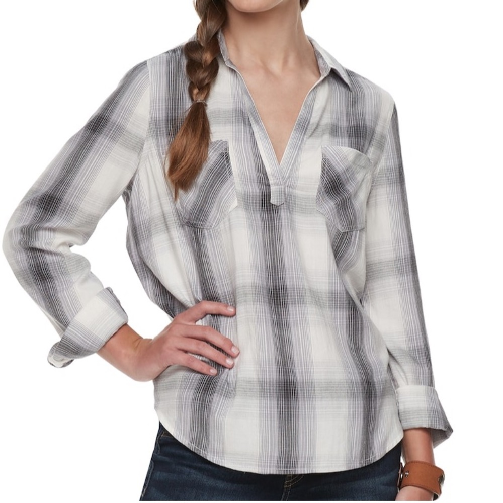 NWT Mudd Plaid Popover Tunic Size S